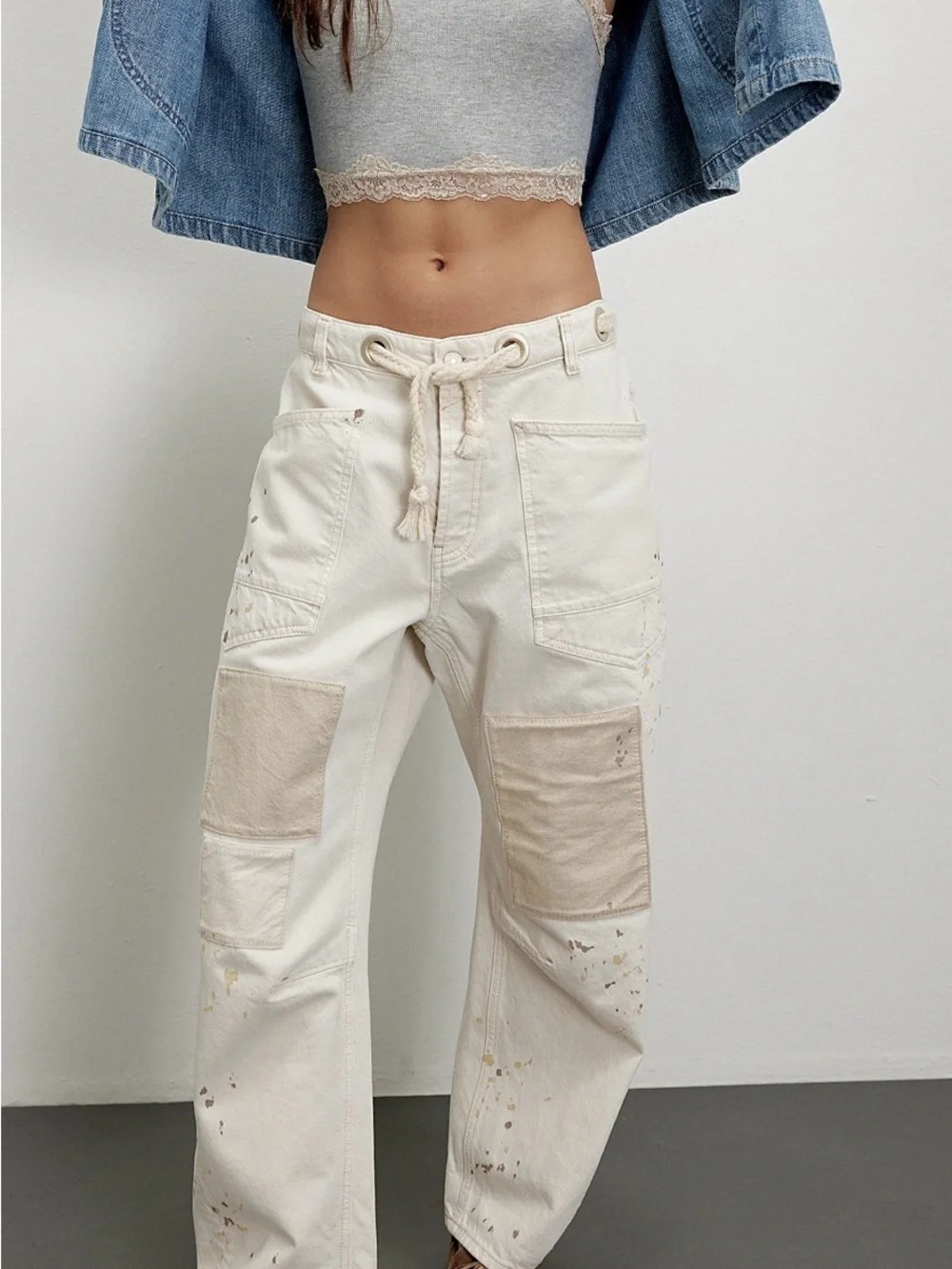 Women's Free People Cream Denim We The Free Moxie Pull-On Barrel Jeans Size 29